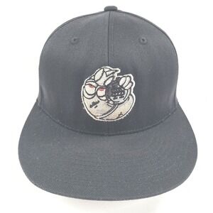 Yupoong Flexfit Embroidered Baseball Character Flat Bill Hat Mens L-XL Black